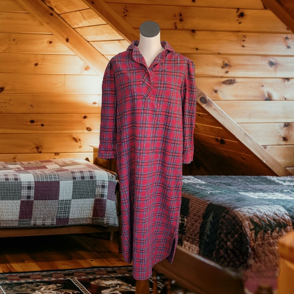 Vintage 80s Plaid Flannel Nightgown